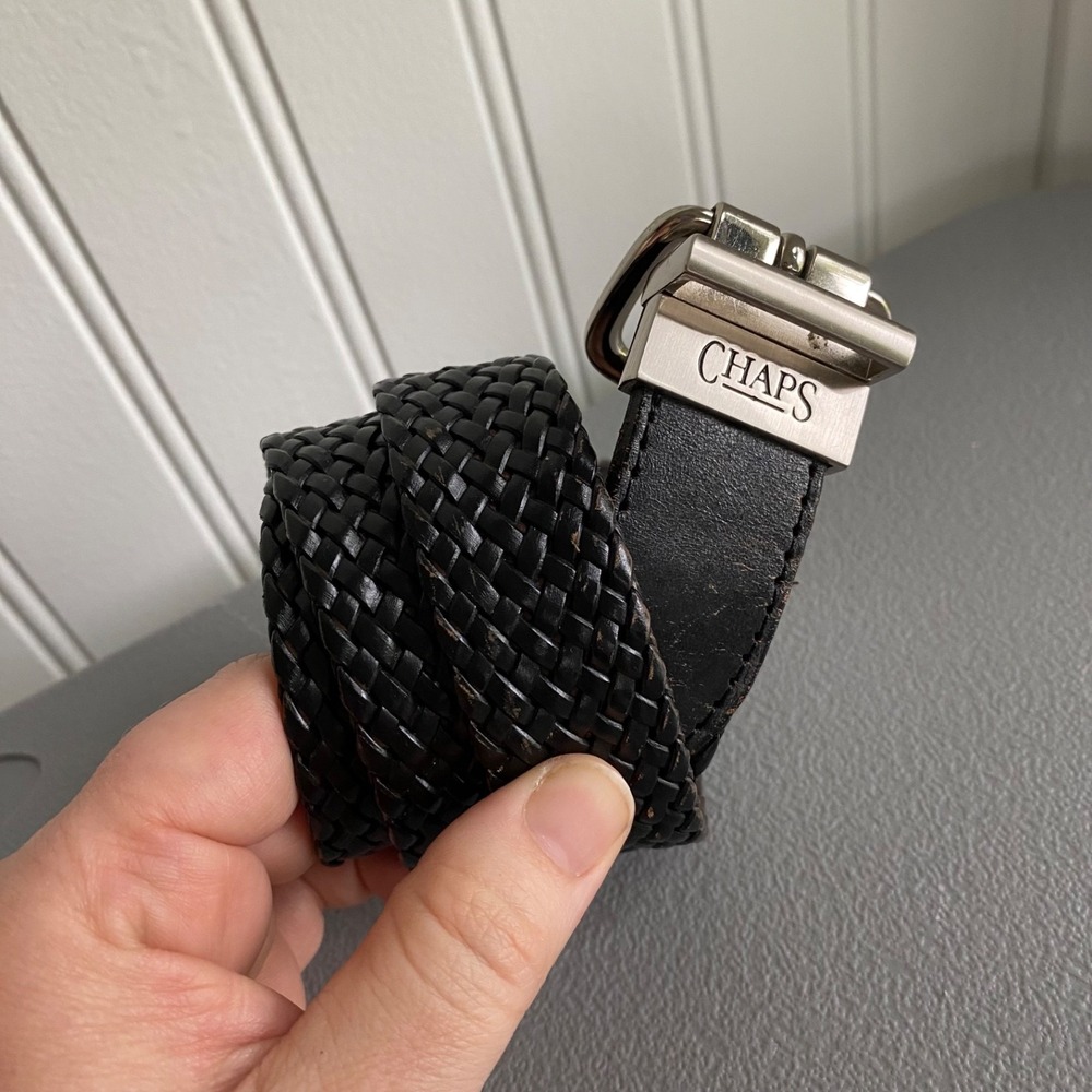 Chaps Womens Braided Black Leather Belt Size M 26-28 Timeless Classic Preppy - Picture 3 of 8